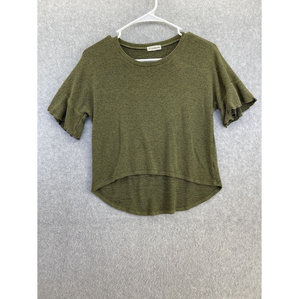 Tucker Tate Girls Blouse Olive Green Short Sleeve Size Large 10 /12 Hi-Low